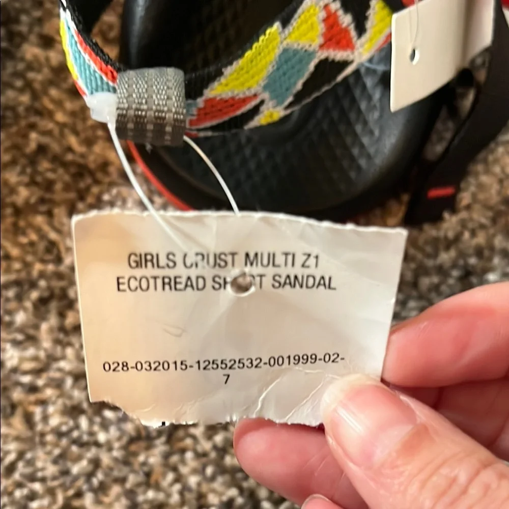 Chaco Kids Size 3 Multi Z1 Ecotread Sandals Black w/ multi colored Straps NWT